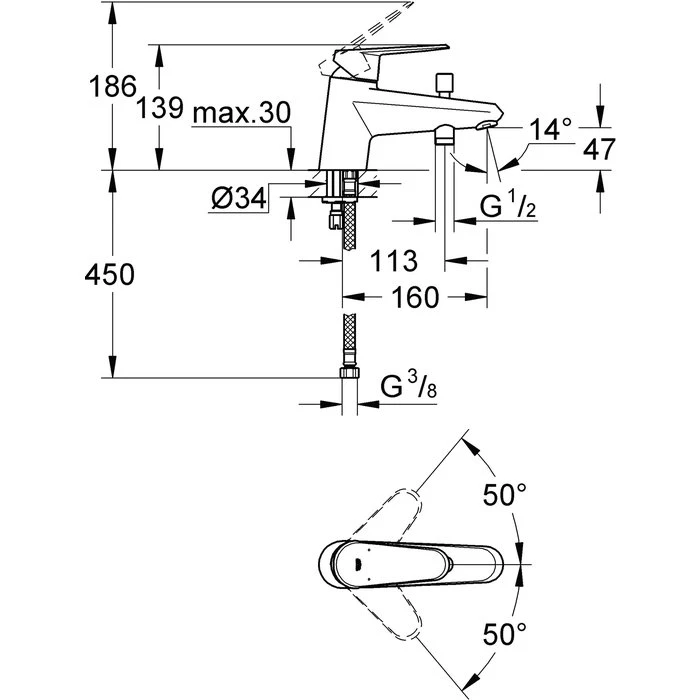 Grohe Mitigeur Bain-douche Monotrou Eurodisc Cosmopolitan – Image 2