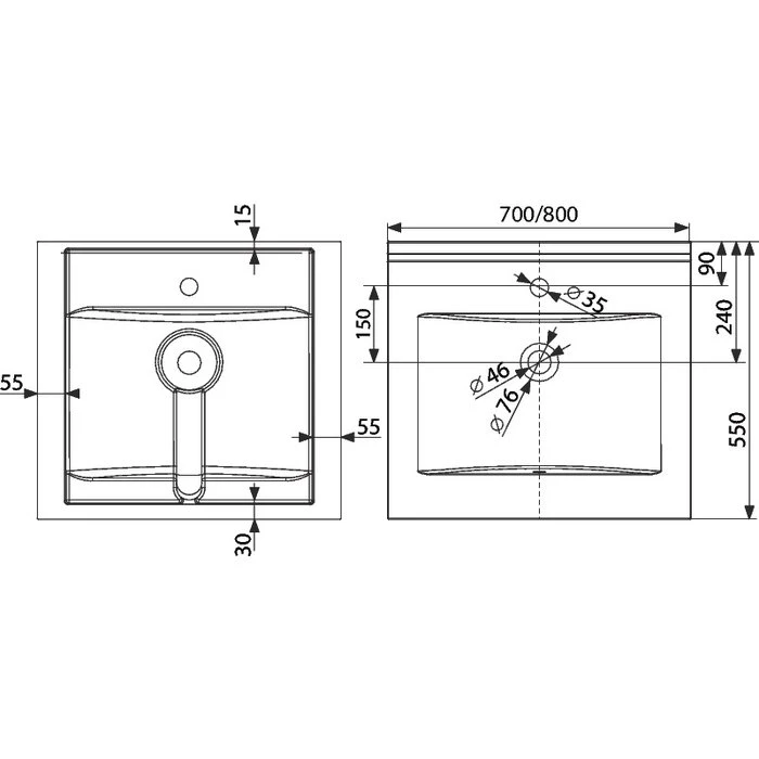 Plan Vasque - Résiplan - Creazur - L. 800 Mm – Image 2
