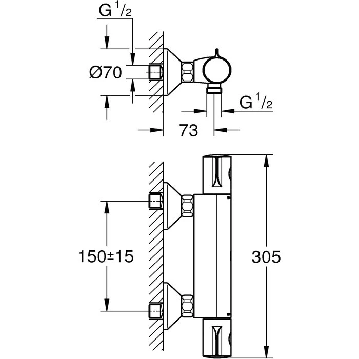 Mitigeur Douche Thermostatique Mural - Cartouche C3 - Grohtherm 800 - Grohe – Image 2