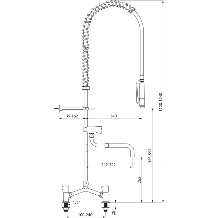 Mélangeur De Prélavage 2 Trous - Avec Bec - Delabie – Image 2