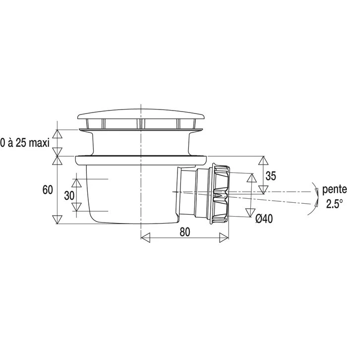 Bonde De Douche Horizontale - Ø 90 Mm - Extra Plate - Noire - Valentin – Image 2