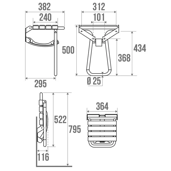 Siège De Douche Avec Béquille Automatique Pellet - Gris – Image 3