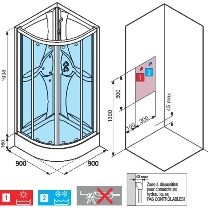 Cabine De Douche Média 2.0 - Quart De Rond - Portes Coulissantes – Image 2