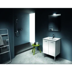 Meuble Complet Avec Plan Céramique, Miroir Et Spot Led - Eco - GB Group - 60 Cm